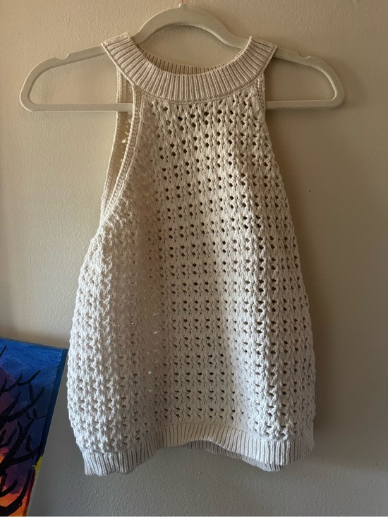 Universal Thread Tops - Universal Thread Cream Crochet Knit Halter Tank Top